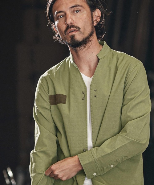 セール】ms5984-ripstop no collar hook shirts ノーカラーフック