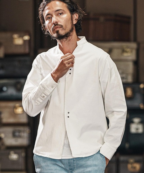 セール】ms5984-ripstop no collar hook shirts ノーカラーフック