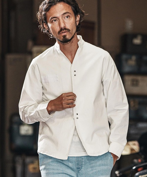 wjk reluxe（ダブルジェーケーリラックス）の「ms5984-ripstop no collar hook shirts ノーカラーフックシャツ（シャツ/ブラウス・メンズ・ホワイト/ブラック/ライトカーキ・S/M/L）」の4枚目の写真