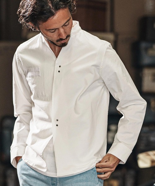 wjk reluxe（ダブルジェーケーリラックス）の「ms5984-ripstop no collar hook shirts ノーカラーフックシャツ（シャツ/ブラウス・メンズ・ホワイト/ブラック/ライトカーキ・S/M/L）」の5枚目の写真