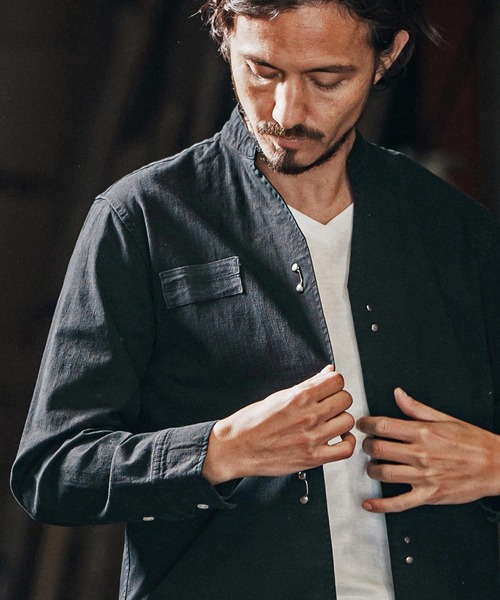 wjk reluxe（ダブルジェーケーリラックス）の「ms5984-ripstop no collar hook shirts ノーカラーフックシャツ（シャツ/ブラウス・メンズ・ホワイト/ブラック/ライトカーキ・S/M/L）」の22枚目の写真