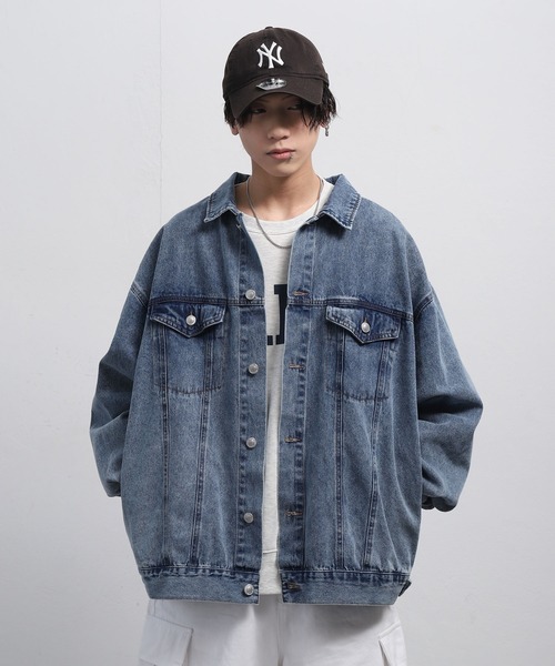 ZIP FIVE（ジップファイブ）の「【ZIP FIVE】 ビッグシルエット ケミカル / ネイビー デニム Gジャン / デニムジャケット（デニムジャケット・メンズ・ブラック/ネイビー/ブルー・FREE）」の3枚目の写真