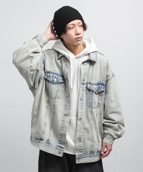 ZIP FIVE（ジップファイブ）の「【ZIP FIVE】 ビッグシルエット ケミカル / ネイビー デニム Gジャン / デニムジャケット（デニムジャケット・メンズ・ブラック/ネイビー/ブルー・FREE）」の2枚目の写真