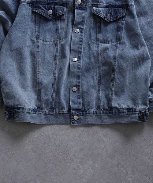 ZIP FIVE（ジップファイブ）の「【ZIP FIVE】 ビッグシルエット ケミカル / ネイビー デニム Gジャン / デニムジャケット（デニムジャケット・メンズ・ブラック/ネイビー/ブルー・FREE）」の4枚目の写真