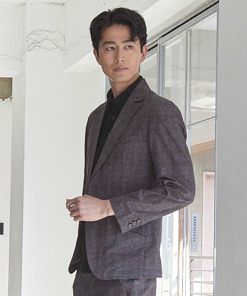 UNION STATION（ユニオンステーション）の「【セットアップ着用可能】メッシュメランジプリントテーラードジャケット（テーラードジャケット・メンズ・ネイビー/ブラック・S/M/L/LL）」の4枚目の写真