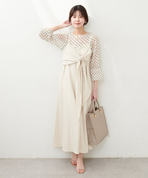 natural couture（ナチュラルクチュール）の「osonoアシメカシュクールリボンキャミワンピース（ワンピース・レディース・アイボリー/ブルー/モカ/ブラック・LARGE/MEDIUM）」の14枚目の写真