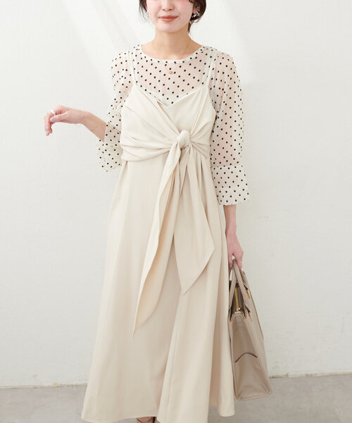 natural couture（ナチュラルクチュール）の「osonoアシメカシュクールリボンキャミワンピース（ワンピース・レディース・アイボリー/ブルー/モカ/ブラック・LARGE/MEDIUM）」の16枚目の写真