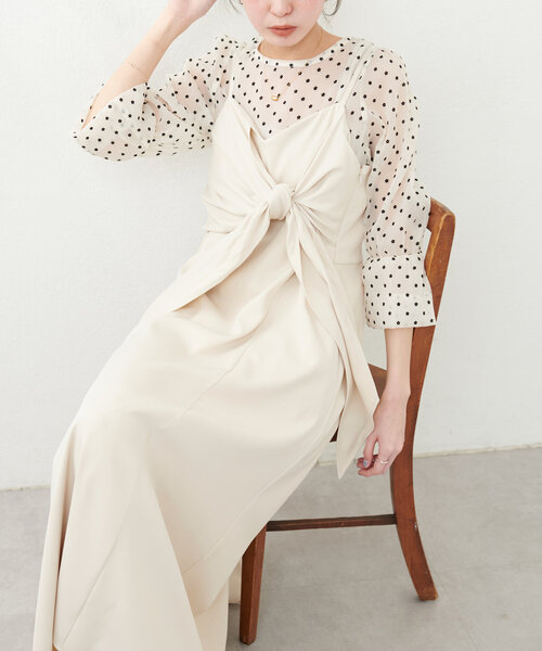 natural couture（ナチュラルクチュール）の「osonoアシメカシュクールリボンキャミワンピース（ワンピース・レディース・アイボリー/ブルー/モカ/ブラック・LARGE/MEDIUM）」の17枚目の写真