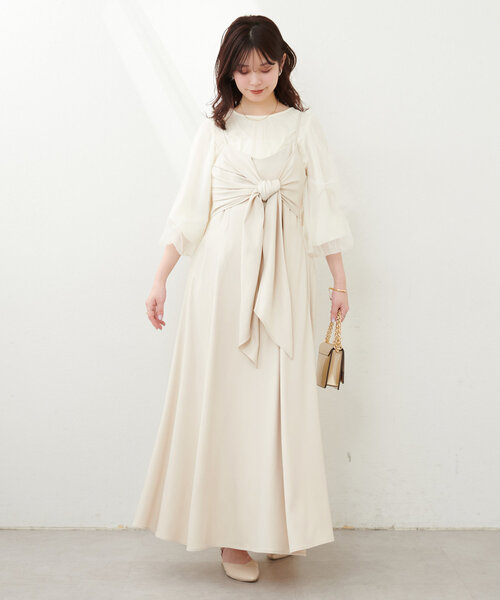 ⭐︎NAJINさま専用⭐︎【美品】メゾピアノ　リボンチュールノースリーブワンピース セール】 【一部店舗限定】 夏みかん柄 ノースリーブワンピース