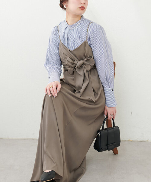 【NEW限定品】 セール】osonoアシメカシュクールリボンキャミワンピース ワンピース