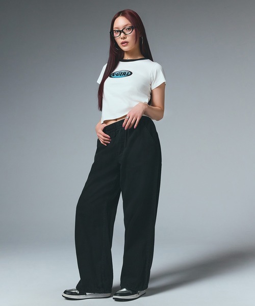 X-girl エックスガール パンツ LOGO PATCH WIDE TAPERED DENIM PANTS（デニムパンツ）｜X-girl
