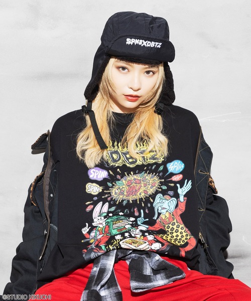 SPINNS（スピンズ）の「『どうぶつーズ』アビエーターキャップ（キャップ・レディース・ベージュ/ブラック・ONESIZE）」の3枚目の写真