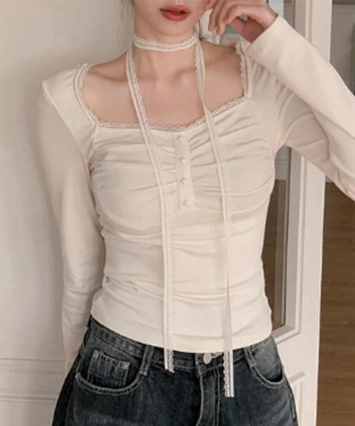 レースタイシャーリングボタントップス/2025 SS COLLECTION（T
