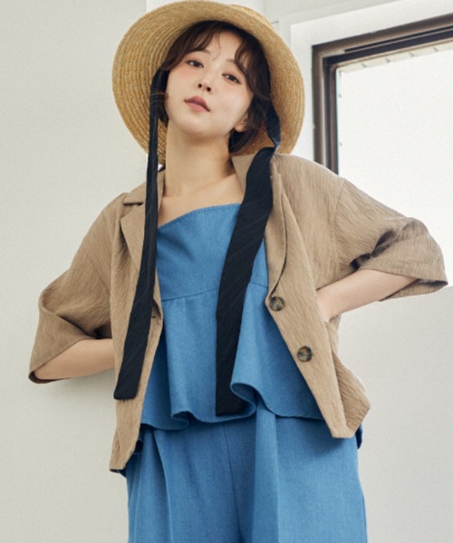 mysty woman(ミスティウーマン)の「ヨウリュウシャツジャケット 328294(テーラードジャケット・レディース・アイボリー/ダークベージュ/ブラック・FREE)」の3枚目の写真