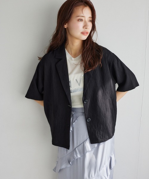 mysty woman(ミスティウーマン)の「ヨウリュウシャツジャケット 328294(テーラードジャケット・レディース・アイボリー/ダークベージュ/ブラック・FREE)」の2枚目の写真