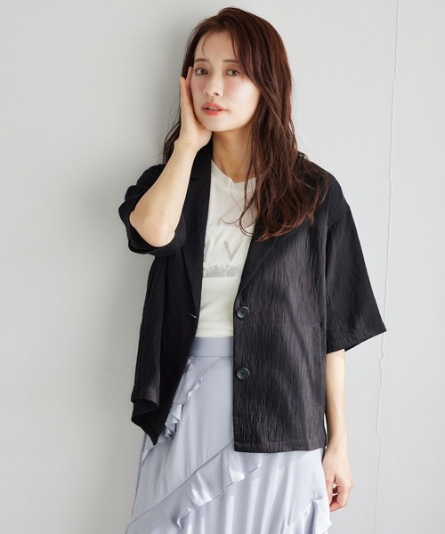 mysty woman(ミスティウーマン)の「ヨウリュウシャツジャケット 328294(テーラードジャケット・レディース・アイボリー/ダークベージュ/ブラック・FREE)」の8枚目の写真