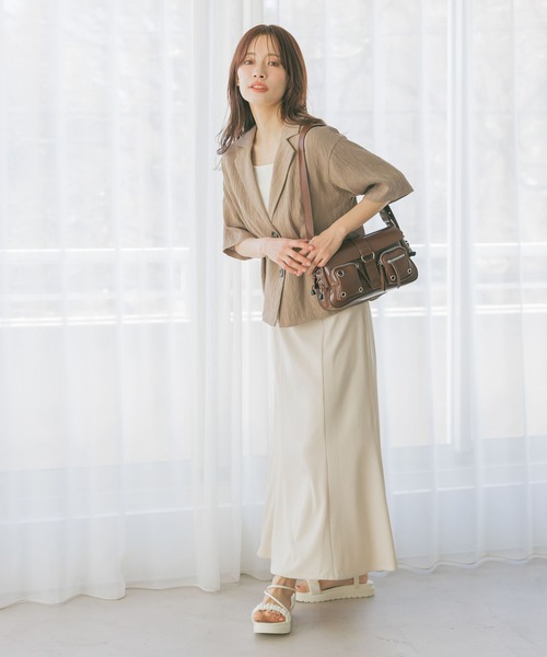 mysty woman(ミスティウーマン)の「ヨウリュウシャツジャケット 328294(テーラードジャケット・レディース・アイボリー/ダークベージュ/ブラック・FREE)」の9枚目の写真