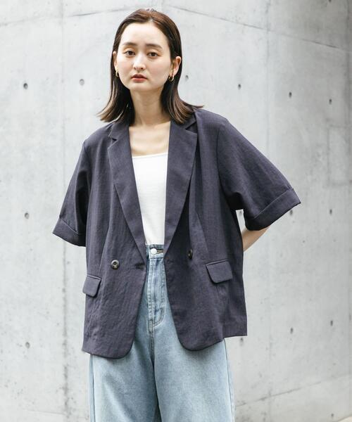 SENSE OF PLACE by URBAN RESEARCH（センスオブプレイスバイアーバンリサーチ）の「『UR TECH DRYLUXE』リネンライクジャケット（その他アウター・レディース・ライトベージュ/ネイビー/ブラウン/チャコールグレー・ONE）」の8枚目の写真