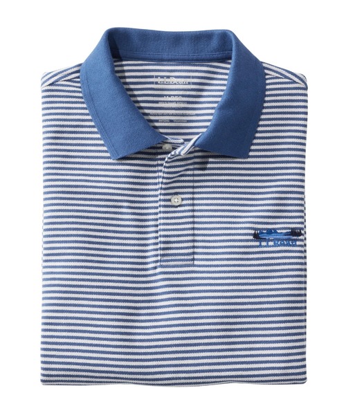 L.L.Bean（エルエルビーン）の「プレミアム・ダブル・エル・ポロシャツ、カタディン・ロゴの刺繍入り　ストライプ ジャパン・フィット（ポロシャツ・メンズ・ブルー・MEDIUM/SMALL/XX-LARGE/X-LARGE/LARGE）」の2枚目の写真