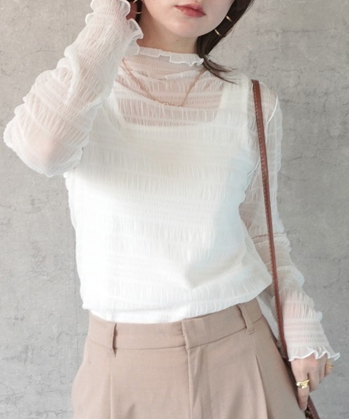 SELECT LEVERY(セレクトリベリー)の「スモッキングレースハイネックプルオーバー(Tシャツ/カットソー・レディース・ブラック/オフホワイト/ナチュラル・MEDIUM)」の2枚目の写真