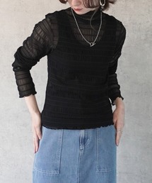 スモッキングレースハイネックプルオーバー