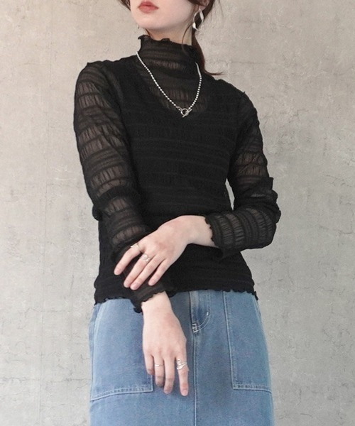 SELECT LEVERY(セレクトリベリー)の「スモッキングレースハイネックプルオーバー(Tシャツ/カットソー・レディース・ブラック/オフホワイト/ナチュラル・MEDIUM)」の16枚目の写真