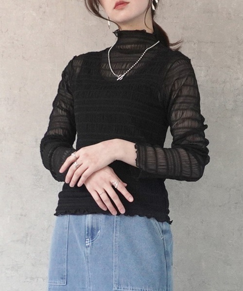 SELECT LEVERY(セレクトリベリー)の「スモッキングレースハイネックプルオーバー(Tシャツ/カットソー・レディース・ブラック/オフホワイト/ナチュラル・MEDIUM)」の17枚目の写真