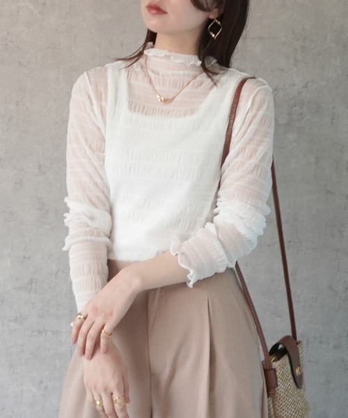 SELECT LEVERY(セレクトリベリー)の「スモッキングレースハイネックプルオーバー(Tシャツ/カットソー・レディース・ブラック/オフホワイト/ナチュラル・MEDIUM)」の6枚目の写真