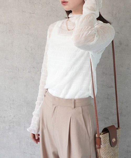 SELECT LEVERY(セレクトリベリー)の「スモッキングレースハイネックプルオーバー(Tシャツ/カットソー・レディース・ブラック/オフホワイト/ナチュラル・MEDIUM)」の7枚目の写真