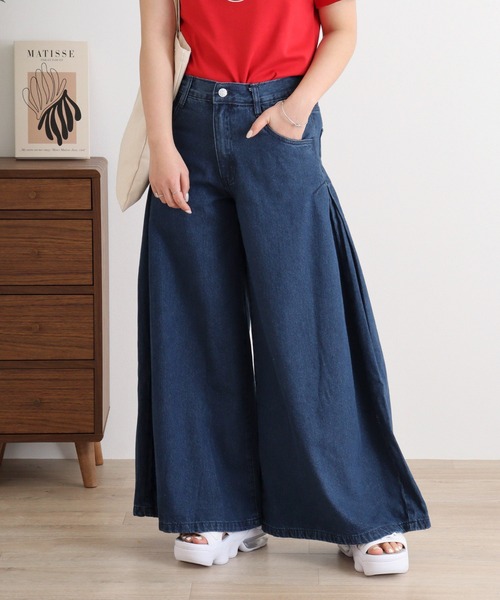 atONE（アットワン）の「デニムバギーパンツ（デニムパンツ・レディース・ネイビー/ブルー・3L/LL/L/M/4L）」の3枚目の写真