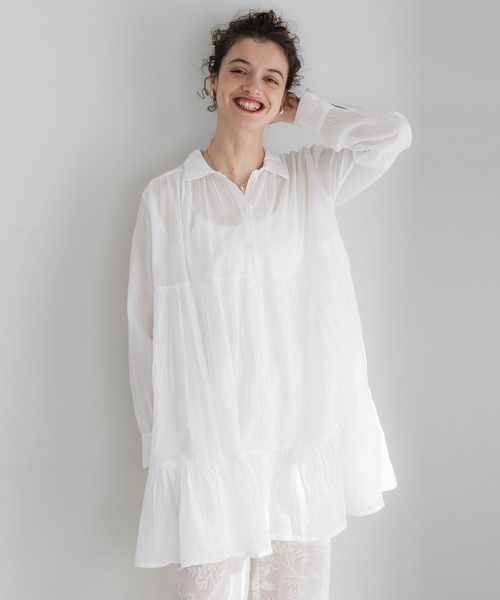 coca(coca)(コカ)の「【WEB限定セール】ティアードチュニック(シャツ/ブラウス・レディース・ホワイト/ドット・S/L/M)」の7枚目の写真