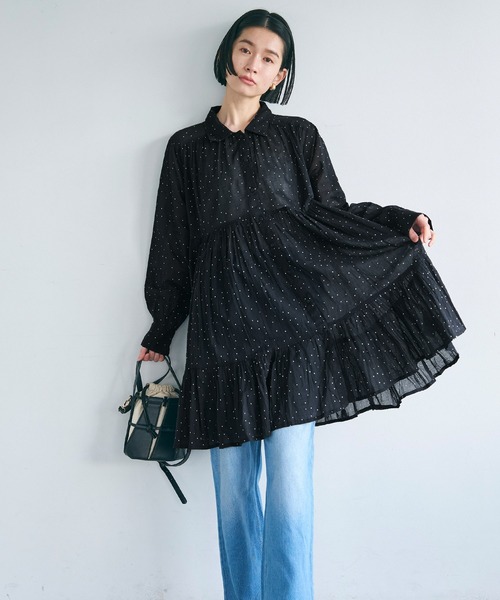 coca(coca)(コカ)の「【WEB限定セール】ティアードチュニック(シャツ/ブラウス・レディース・ホワイト/ドット・S/L/M)」の9枚目の写真