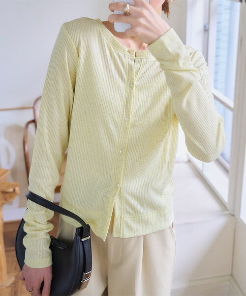 KOBE LETTUCE（コウベレタス）の「前後2wayシアーリブカットソーカーディガン（カーディガン/ボレロ・レディース・ホワイト/ピンク/イエロー/ブラック/ブルー・M）」の4枚目の写真