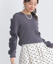 袖フリルリブニット