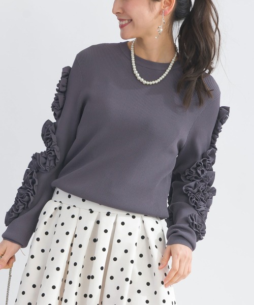 PICCIN PERLA（ピッチンペルラ）の「袖フリルリブニット（ニット/セーター・レディース・オフホワイト/ブラック/グレー・M）」の20枚目の写真