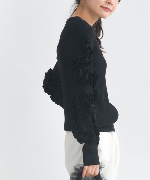 PICCIN PERLA（ピッチンペルラ）の「袖フリルリブニット（ニット/セーター・レディース・オフホワイト/ブラック/グレー・M）」の14枚目の写真
