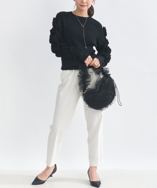 PICCIN PERLA（ピッチンペルラ）の「袖フリルリブニット（ニット/セーター・レディース・オフホワイト/ブラック/グレー・M）」の17枚目の写真