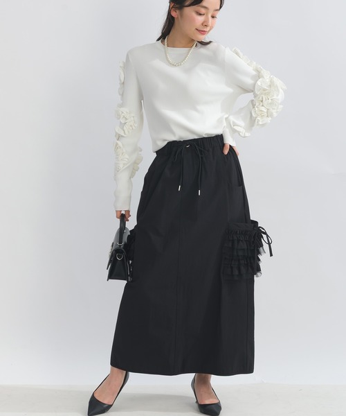 PICCIN PERLA（ピッチンペルラ）の「袖フリルリブニット（ニット/セーター・レディース・オフホワイト/ブラック/グレー・M）」の8枚目の写真