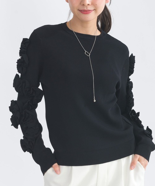 PICCIN PERLA（ピッチンペルラ）の「袖フリルリブニット（ニット/セーター・レディース・オフホワイト/ブラック/グレー・M）」の13枚目の写真