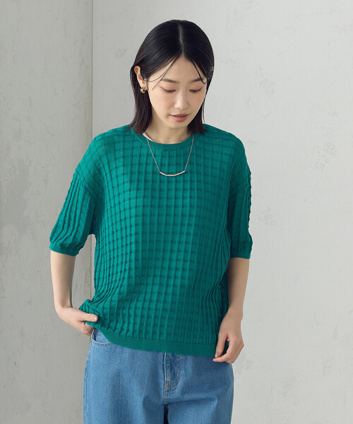 COMME CA ISM(コムサイズム)の「【セットアイテム】チェック柄ニットT+タンクトップ(ニット/セーター・レディース・ネイビー/ターコイズブルー/アイボリー・FREE)」の2枚目の写真