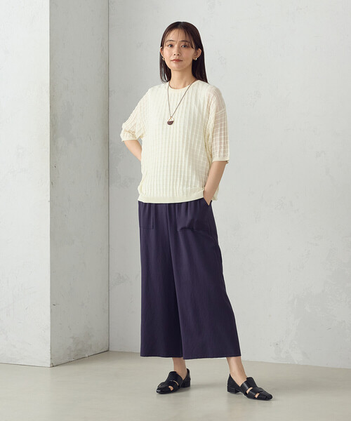 COMME CA ISM(コムサイズム)の「【セットアイテム】チェック柄ニットT+タンクトップ(ニット/セーター・レディース・ネイビー/ターコイズブルー/アイボリー・FREE)」の4枚目の写真