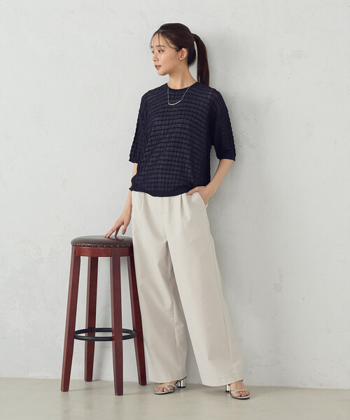 COMME CA ISM(コムサイズム)の「【セットアイテム】チェック柄ニットT+タンクトップ(ニット/セーター・レディース・ネイビー/ターコイズブルー/アイボリー・FREE)」の6枚目の写真
