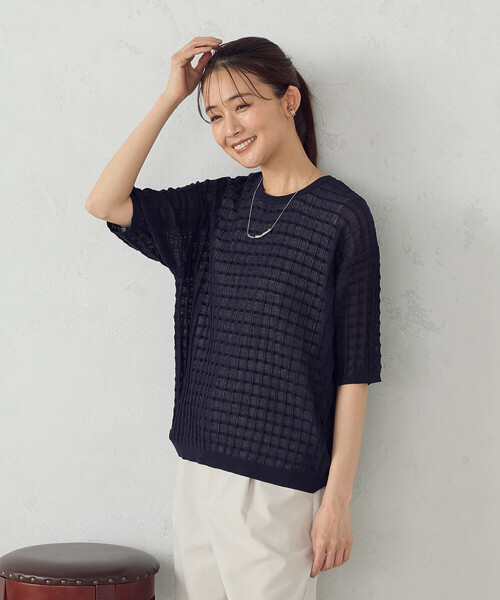 COMME CA ISM(コムサイズム)の「【セットアイテム】チェック柄ニットT+タンクトップ(ニット/セーター・レディース・ネイビー/ターコイズブルー/アイボリー・FREE)」の9枚目の写真