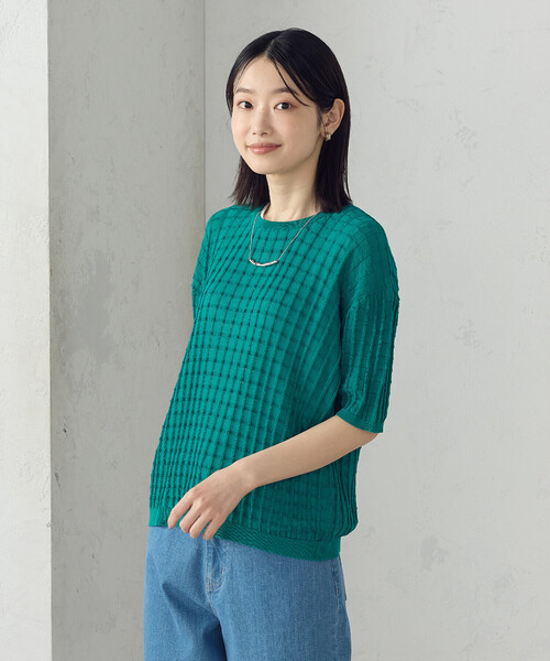 COMME CA ISM(コムサイズム)の「【セットアイテム】チェック柄ニットT+タンクトップ(ニット/セーター・レディース・ネイビー/ターコイズブルー/アイボリー・FREE)」の12枚目の写真