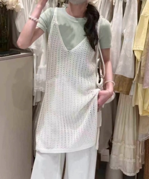 gossip!ロサンゼルス(ゴシップロサンゼルス)の「ヴィンテージ キャミワンピース レイヤード 日常&シンプル(キャミソール・レディース・ホワイト/グリーン/ブラック・FREE)」の9枚目の写真