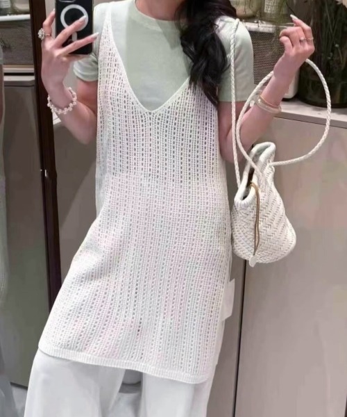 gossip!ロサンゼルス(ゴシップロサンゼルス)の「ヴィンテージ キャミワンピース レイヤード 日常&シンプル(キャミソール・レディース・ホワイト/グリーン/ブラック・FREE)」の8枚目の写真