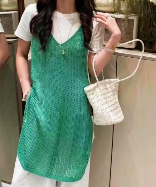 gossip!ロサンゼルス(ゴシップロサンゼルス)の「ヴィンテージ キャミワンピース レイヤード 日常&シンプル(キャミソール・レディース・ホワイト/グリーン/ブラック・FREE)」の16枚目の写真