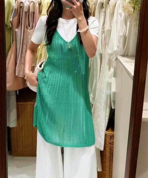 gossip!ロサンゼルス(ゴシップロサンゼルス)の「ヴィンテージ キャミワンピース レイヤード 日常&シンプル(キャミソール・レディース・ホワイト/グリーン/ブラック・FREE)」の18枚目の写真