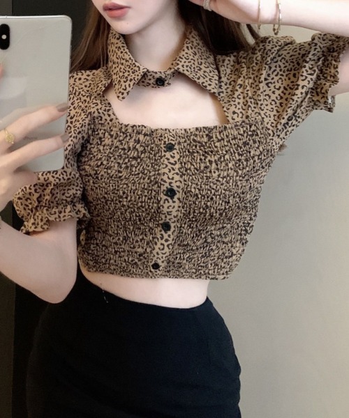 tシャツ パフスリーブウエストシャーリングショート丈トップス レディース 楽天市場】シャツブラウス シャーリング トップス ショート丈