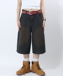 12ozオーバーダイ デニムワイドハーフパンツ/バミューダパンツ/ジョーツ メンズ レディース ユニセックス